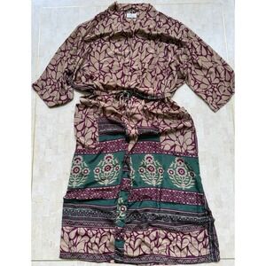 SAPANA Boho Japanese Silk Blockprint Patchwork Kimono Cardigan Robe Hippie India